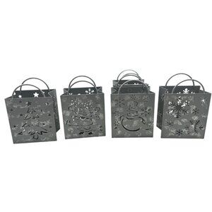 Set Of 5 Christmas Silver Metal Holiday Candle Holders With Cutout Designs READ